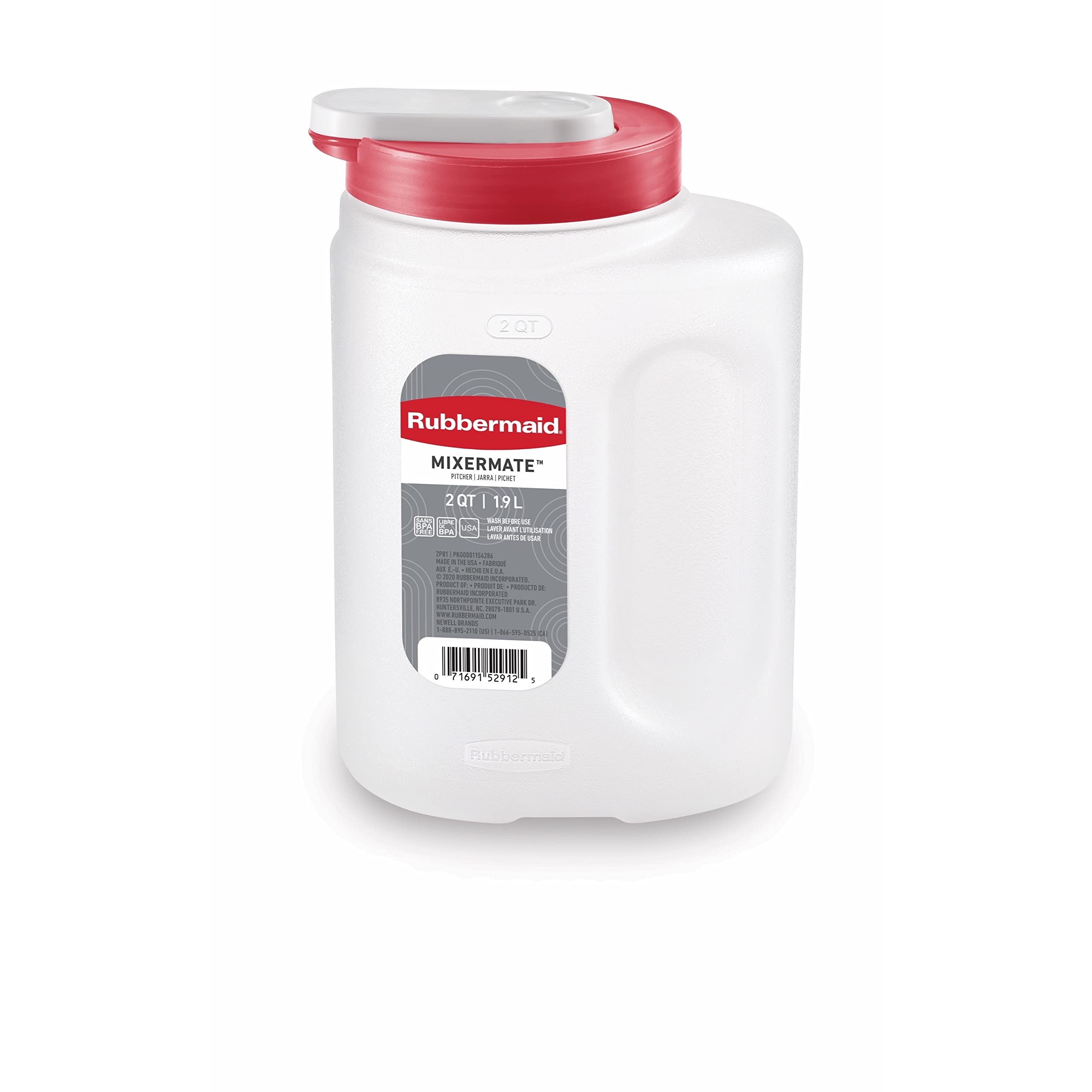Rubbermaid Mixermate pitcher with pinch-grip handle aids comfortable pouring