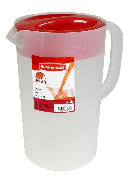 Rubbermaid Pitcher Classic 1-Gallon front view with red lid for everyday hydration.