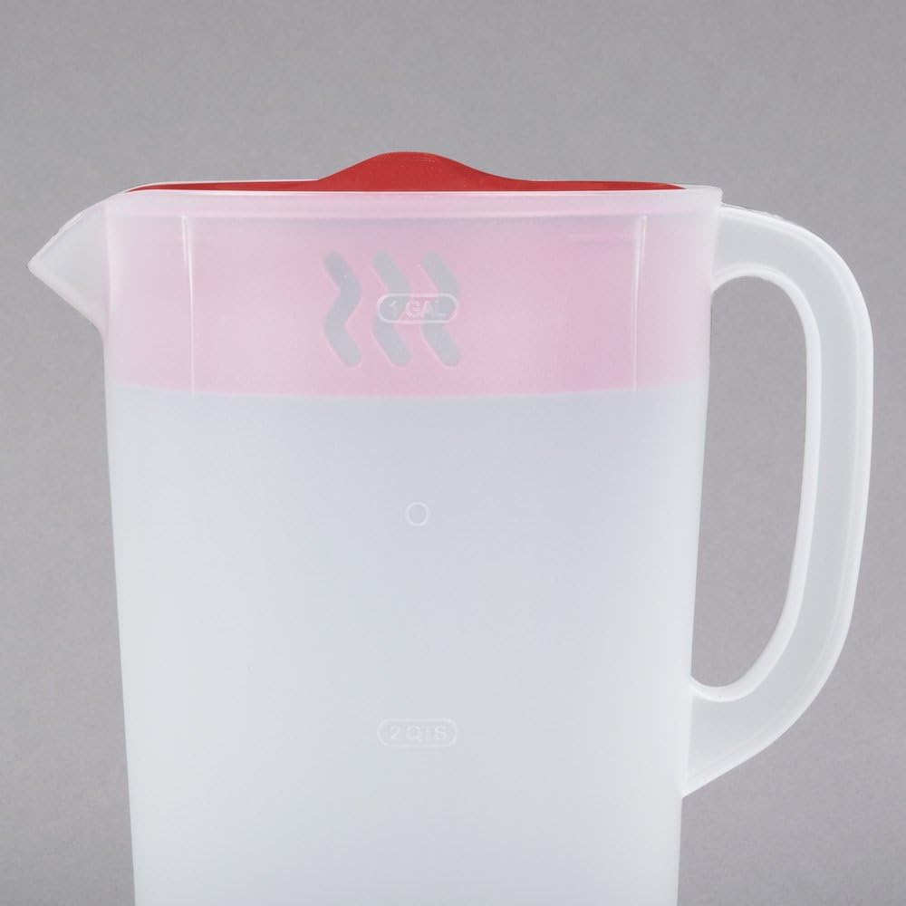 Rubbermaid Pitcher Classic 1-Gallon with red lid is dishwasher-safe away from heat.