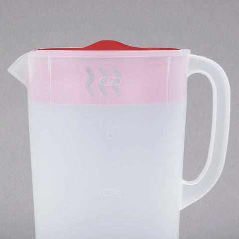 Rubbermaid Pitcher Classic 1-Gallon with red lid is dishwasher-safe away from heat.