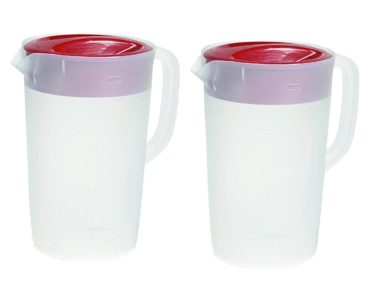 Rubbermaid Servin' Saver 1-gallon pitcher with red lid for easy pouring