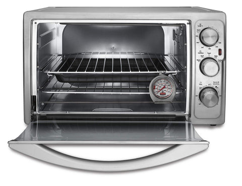 Overhead shot of Rubbermaid thermometer in an oven, suitable for grill or smoker.