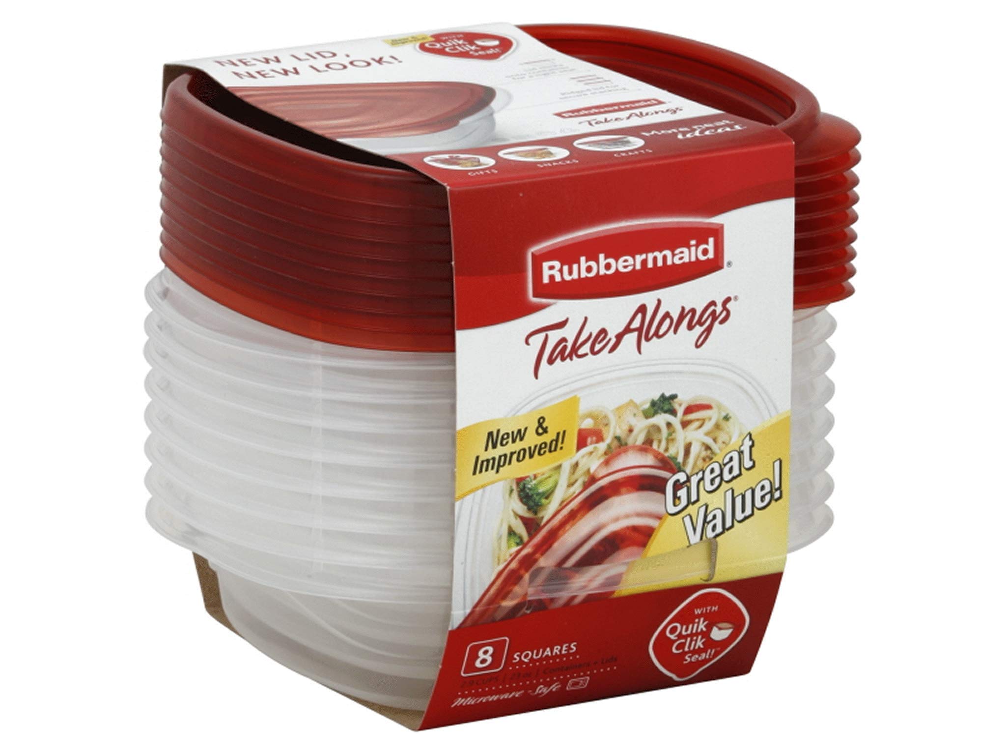 Rubbermaid TakeAlongs 8-piece sandwich set with QuikClik seal for leak prevention.