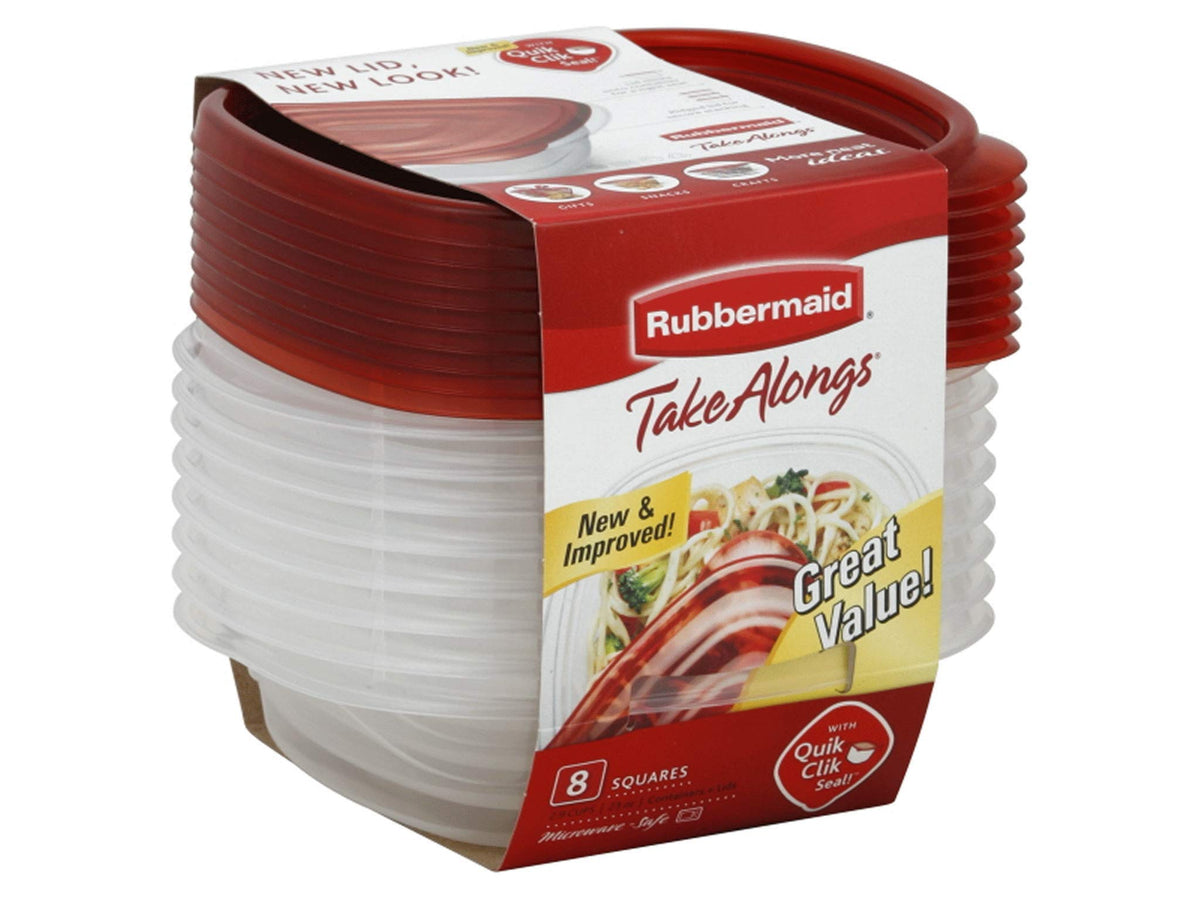 Rubbermaid TakeAlongs 8-piece sandwich set with QuikClik seal for leak prevention.