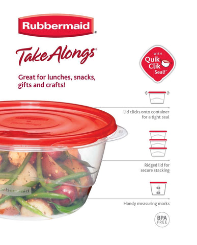 BPA-free Rubbermaid TakeAlongs are microwave, dishwasher, and freezer-safe for versatile use.