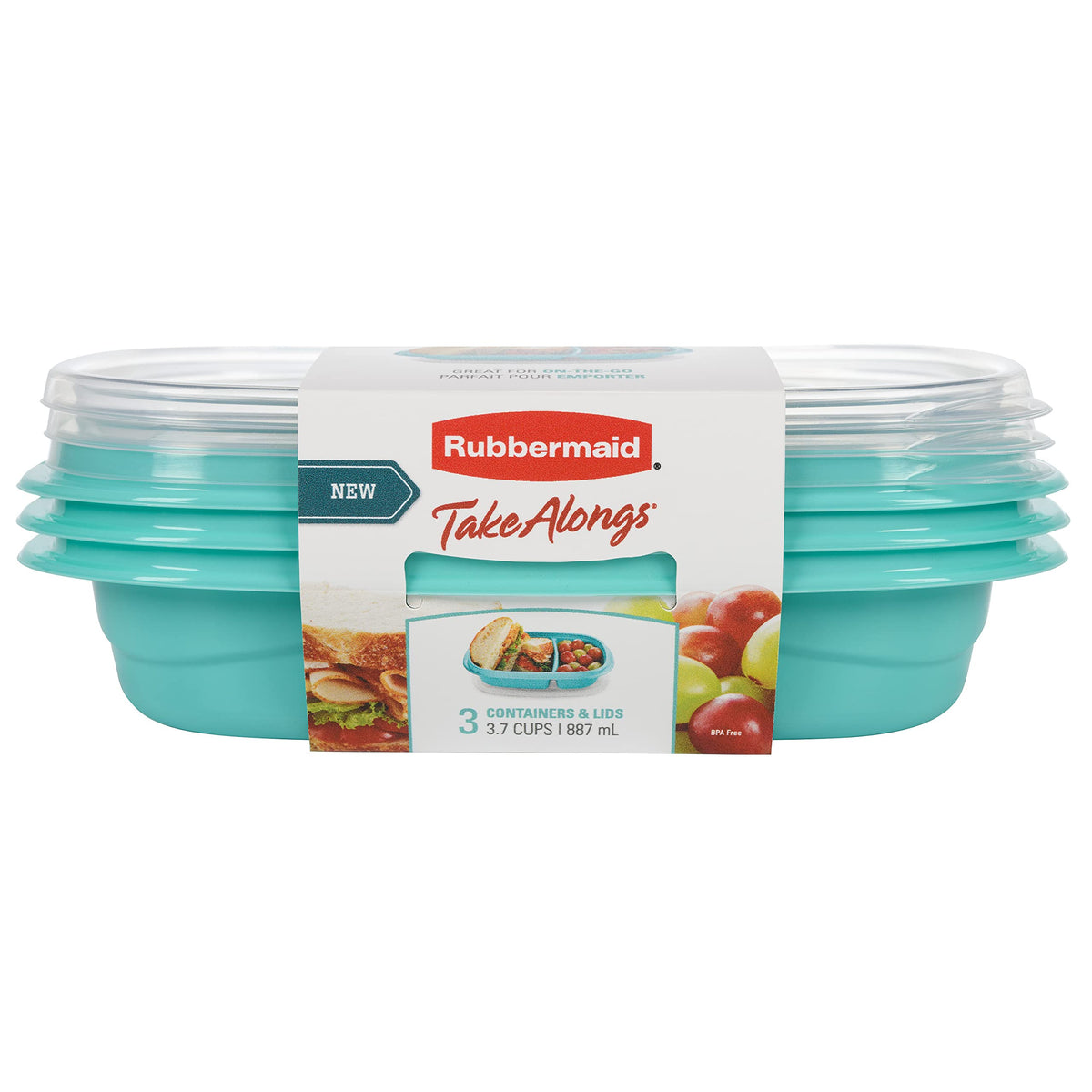 Rubbermaid TakeAlongs Teal Splash divided rectangle; keeps meals organized on the go.
