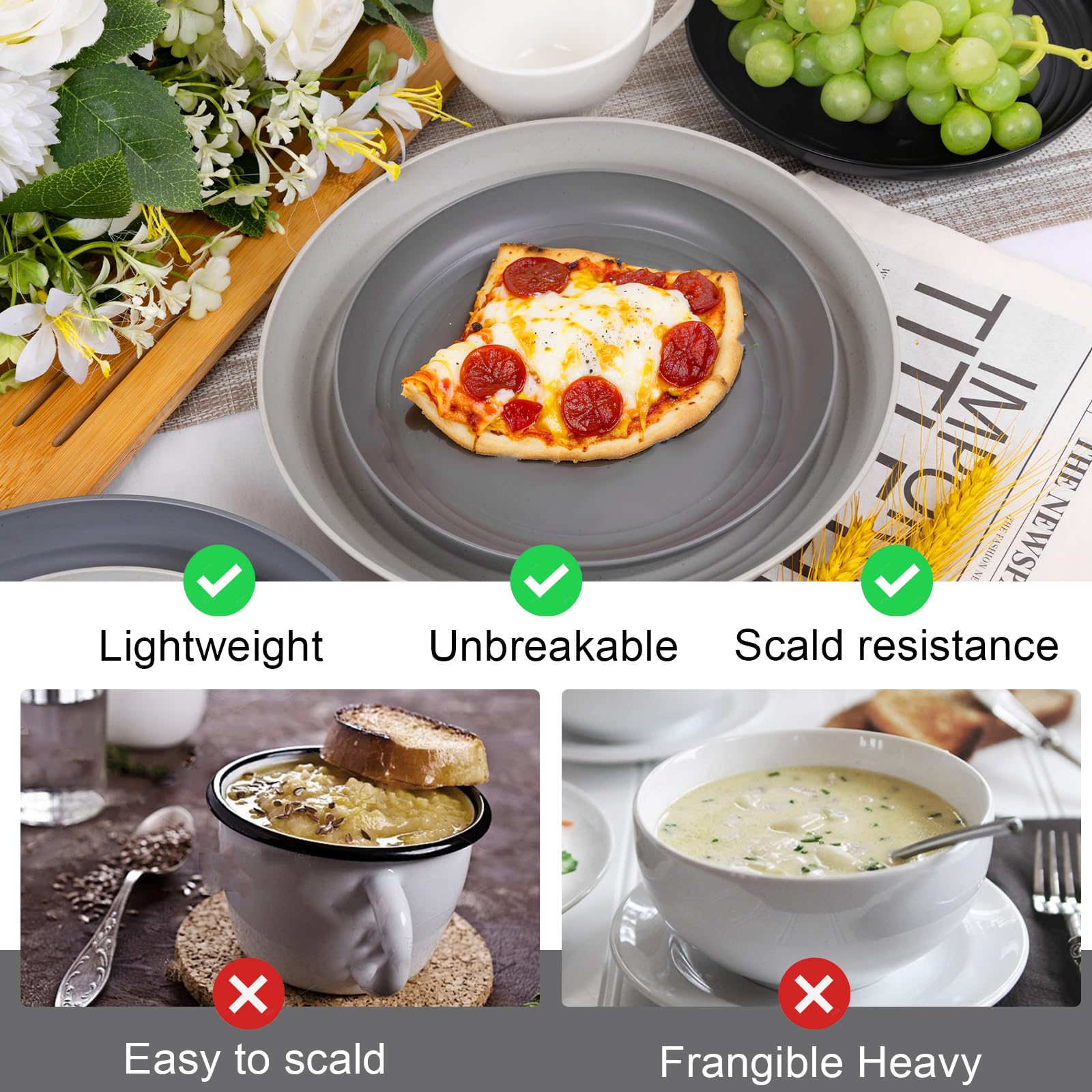 Rubtlamp 24pc dinnerware pack, versatile for home meals and picnics.