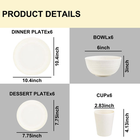 Rubtlamp 24-piece wheat straw bowls beige, sturdy and unbreakable for family meals.
