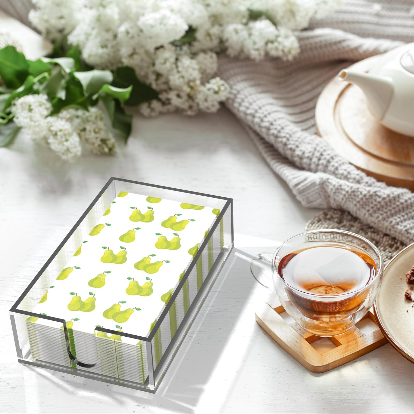 Thick clear acrylic construction from Rubtlamp provides sturdy napkin storage.