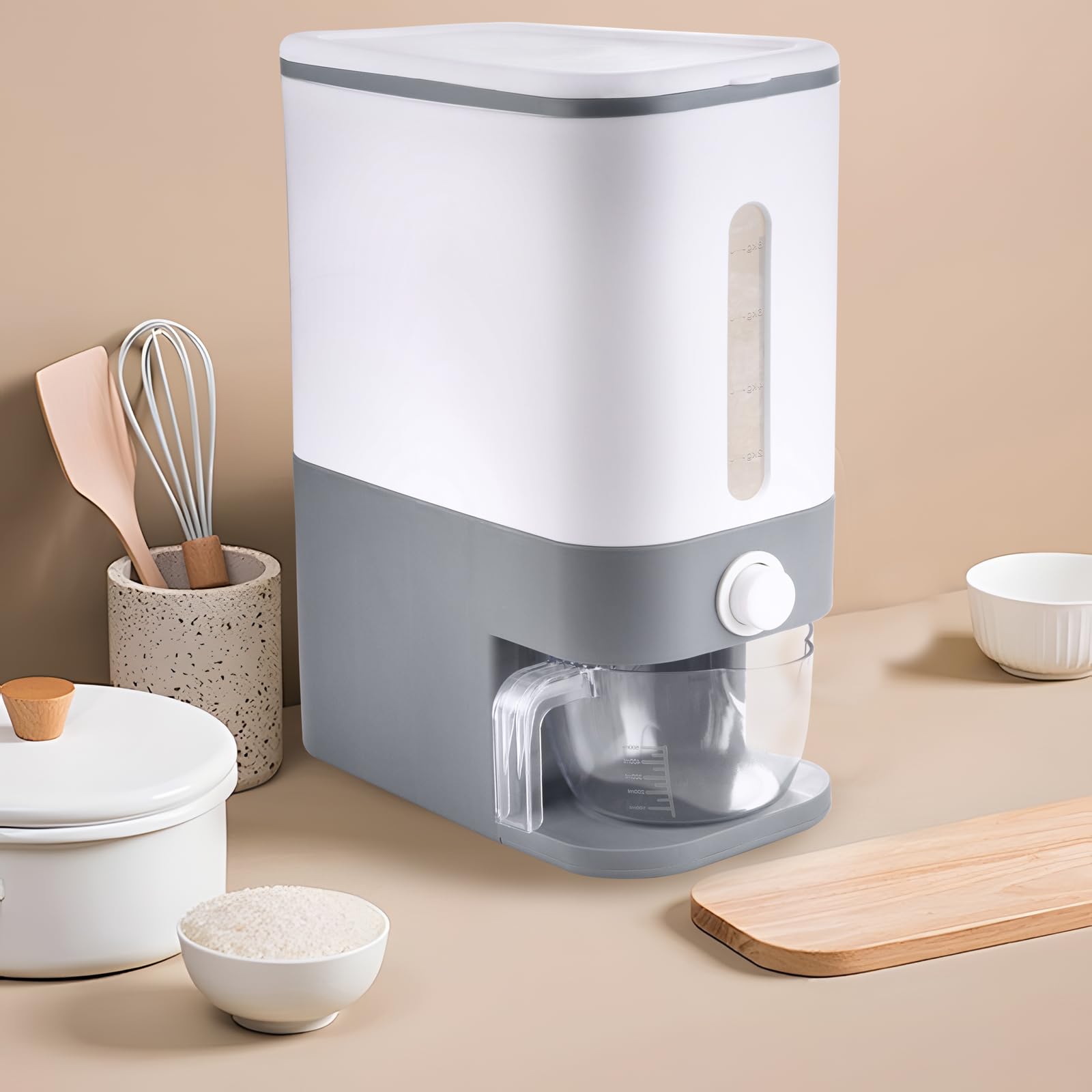 Rubtlamp rice container scale window visible for monitoring reserves