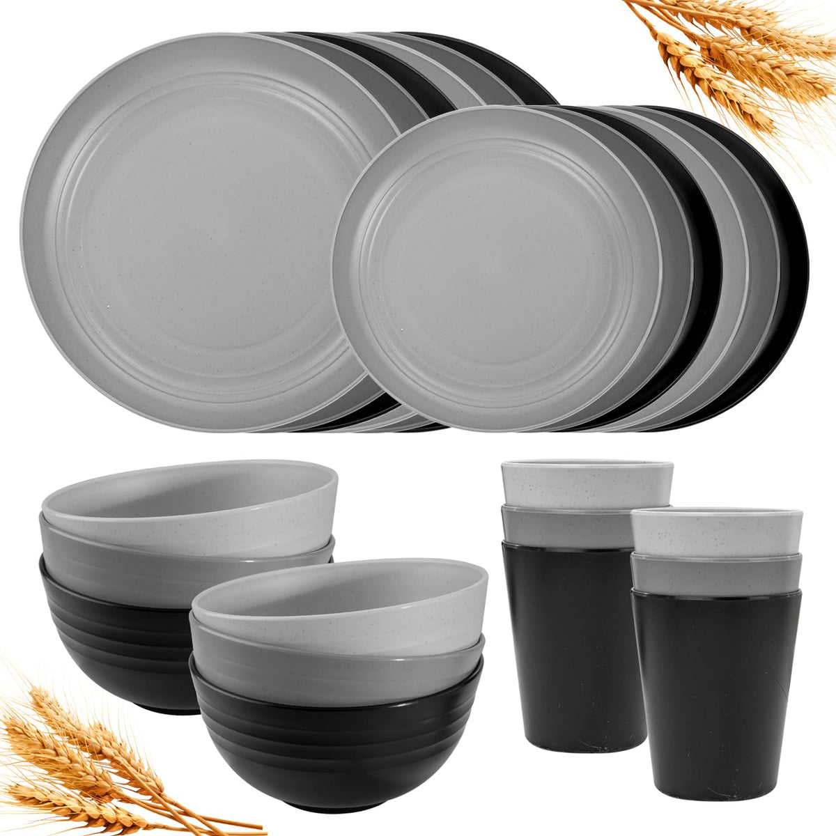 Rubtlamp wheat straw dinner plate in gray, durable and microwave-safe for everyday meals.