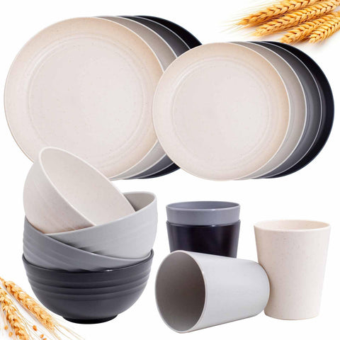 Rubtlamp wheat straw plates from the 16-piece set, durable and eco-friendly for daily use.