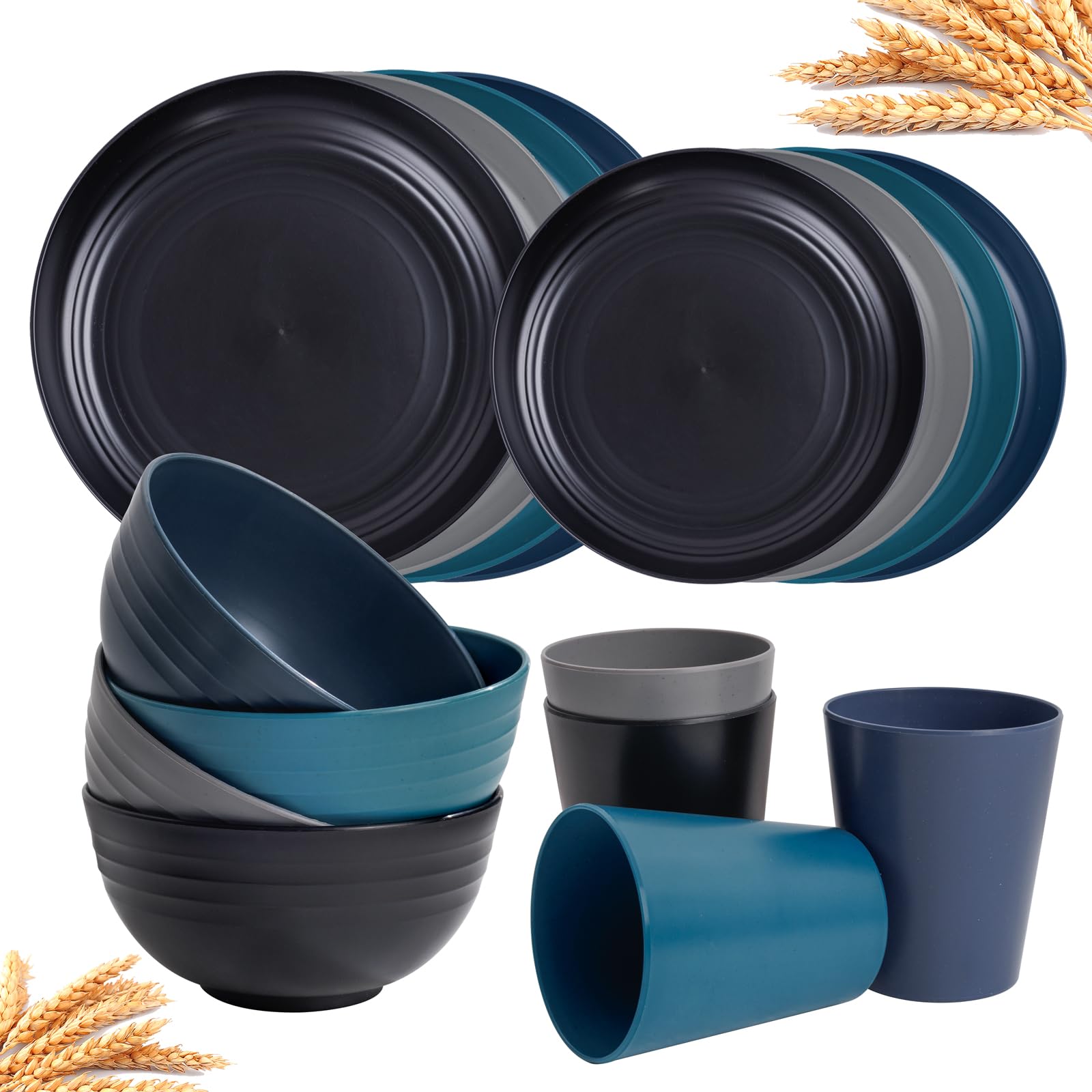 Rubtlamp wheat straw dinnerware set with dinner plates in vibrant color for daily meals