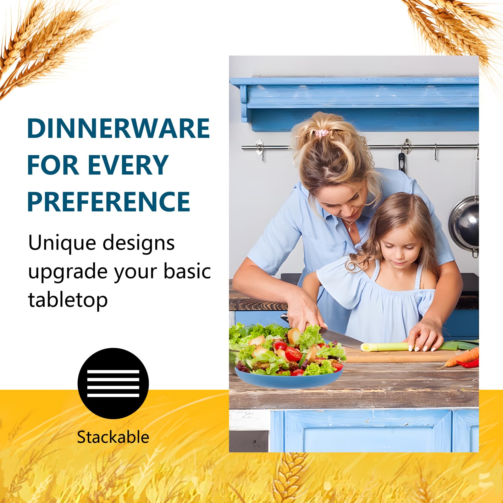 Rubtlamp wheat straw dinnerware set four colors enhances table vibe and family dining