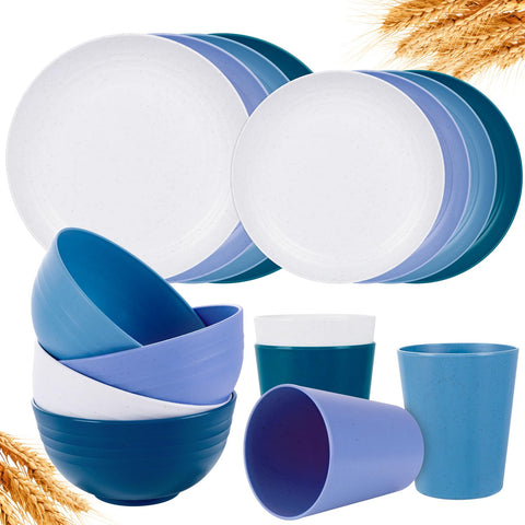 Rubtlamp wheat straw dinnerware plates in four colors for everyday meals and outdoor meals