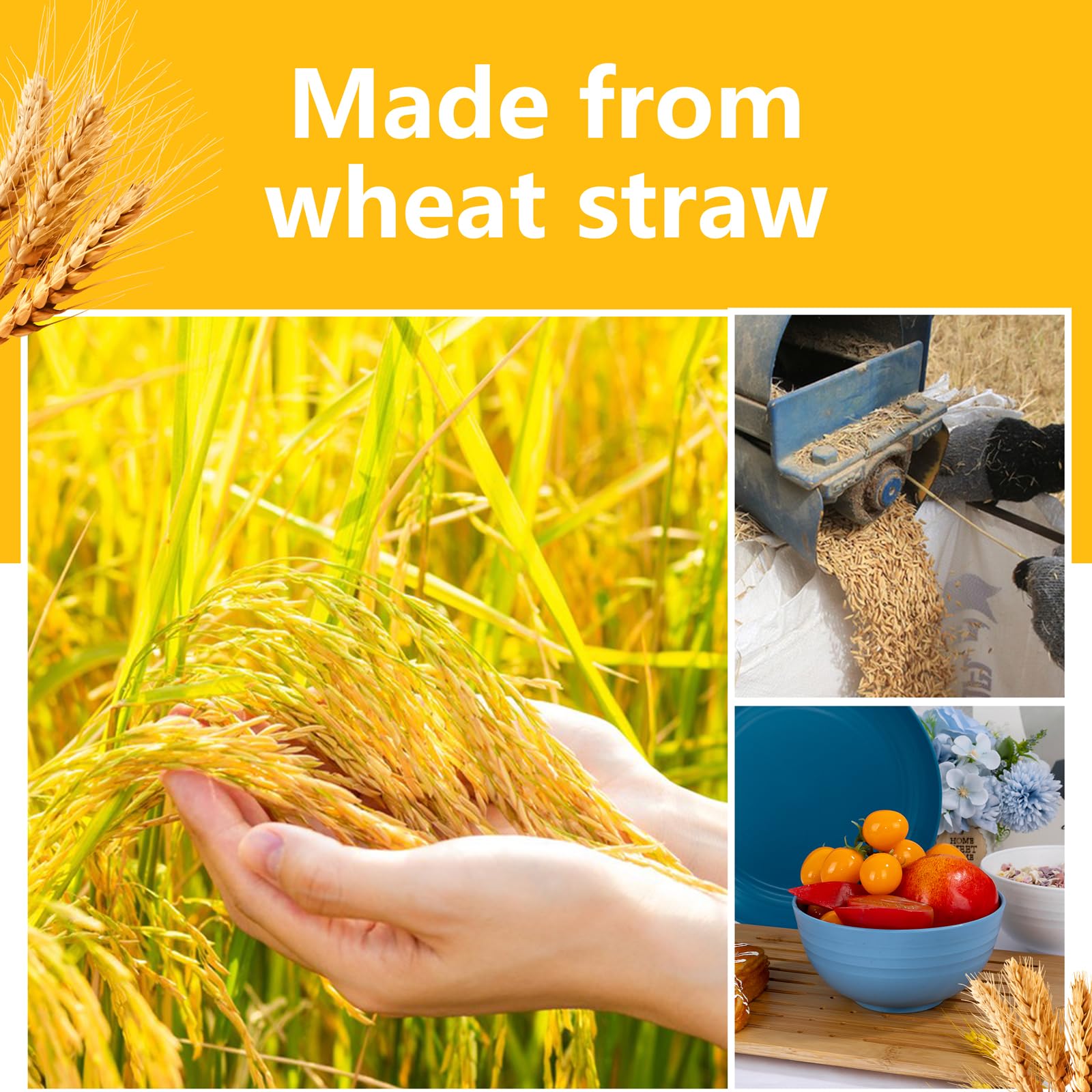 Rubtlamp wheat straw dinnerware set stackable design saves kitchen space