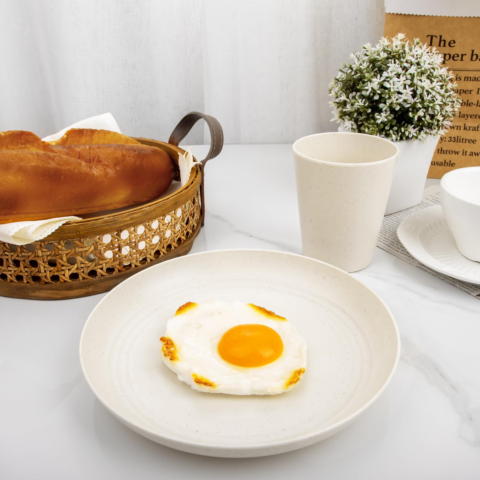 Rubtlamp wheat straw dinnerware stackable design for space-saving storage.