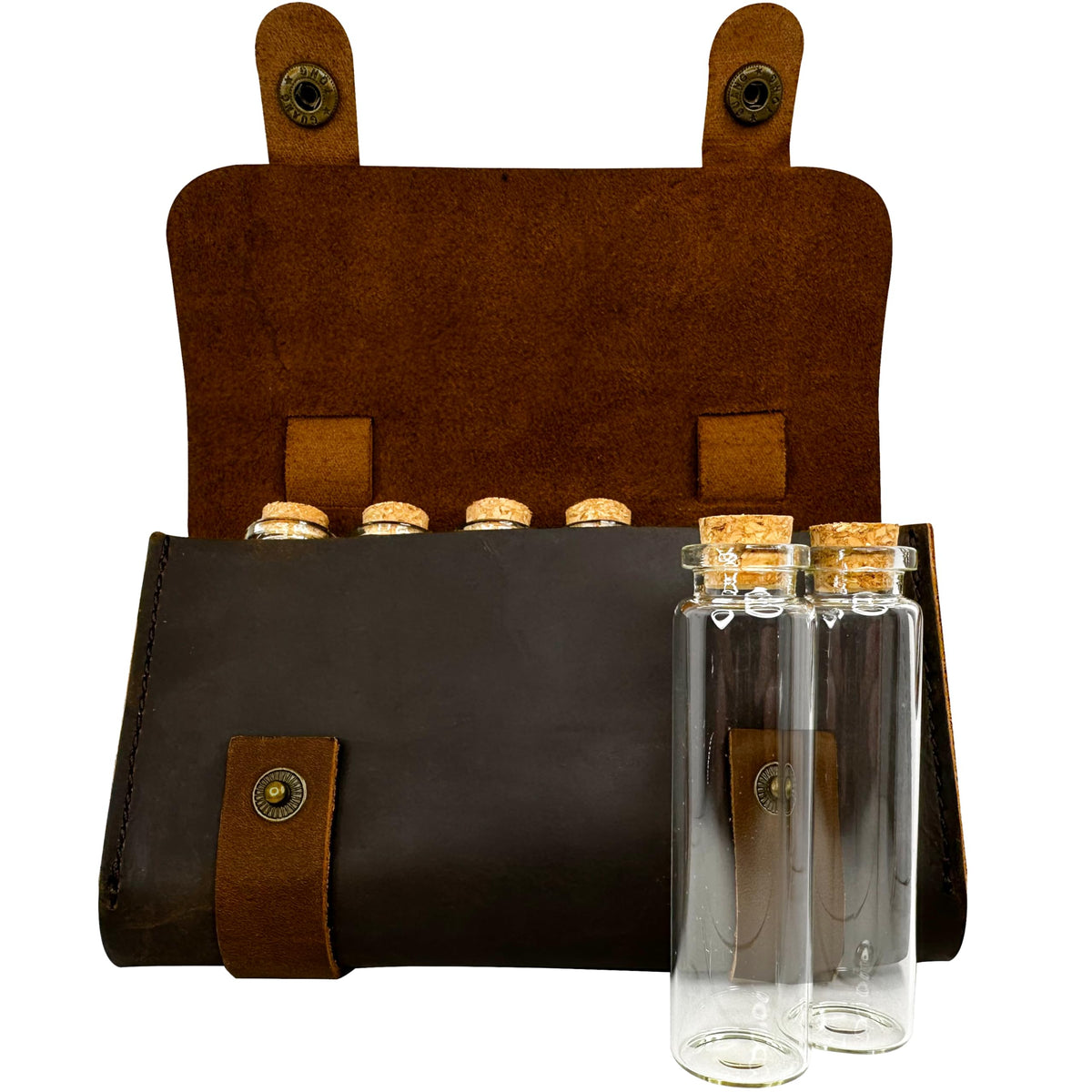 Ruck & River leather spice wallet with six jars for portable flavor