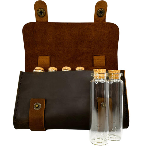 Ruck & River leather spice wallet with six jars for portable flavor