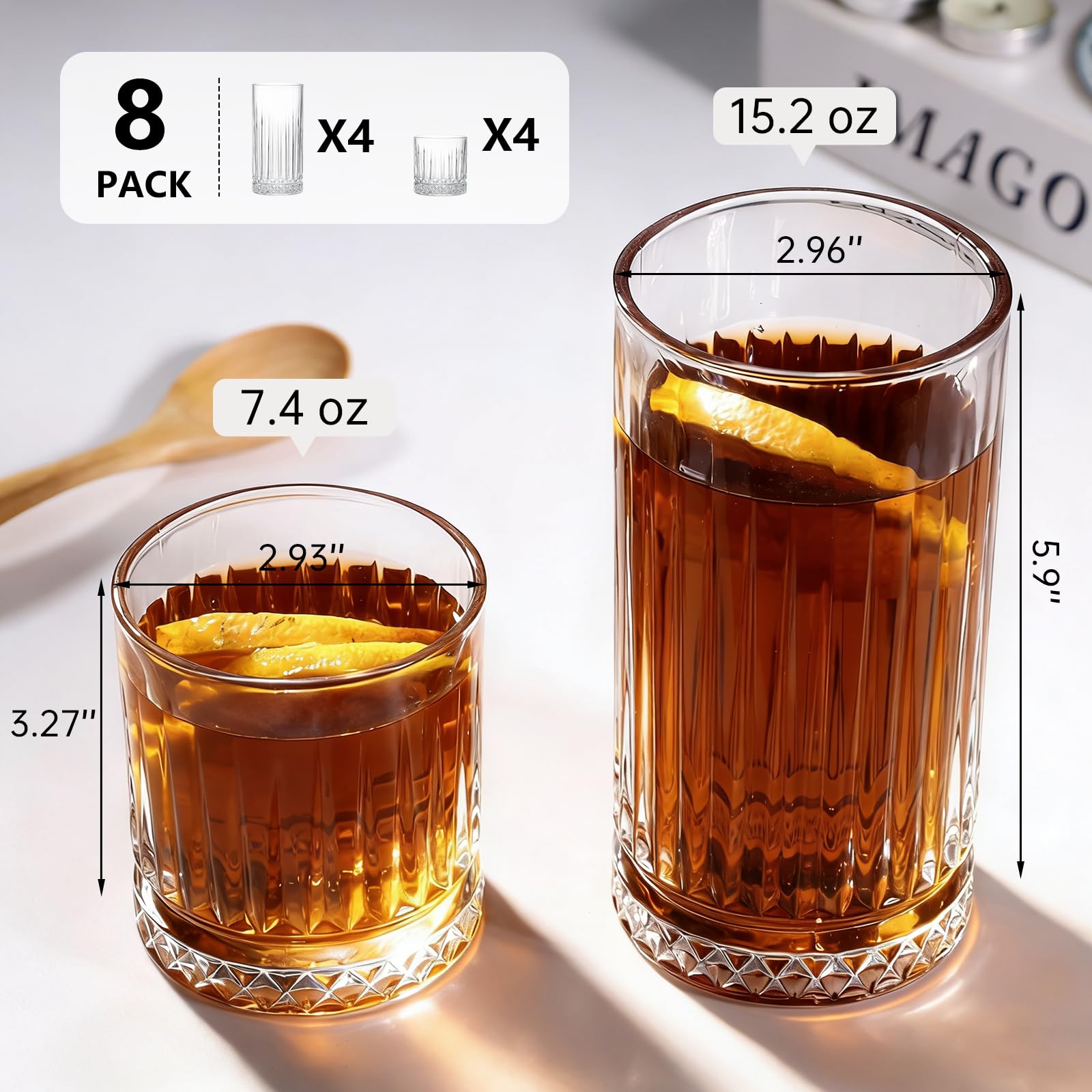 Ruckae clear ribbed glassware with sturdy, timeless design