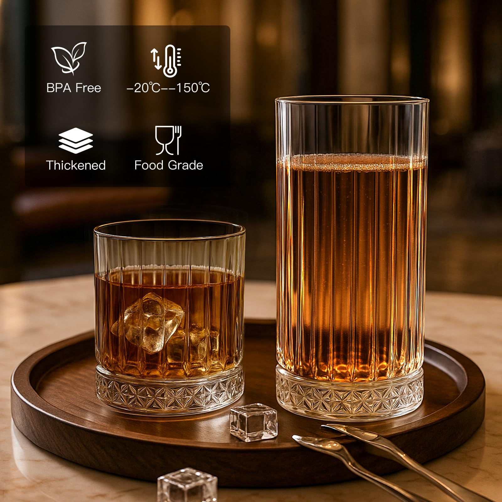 Ruckae 15oz glass set for cocktails and mixed drinks