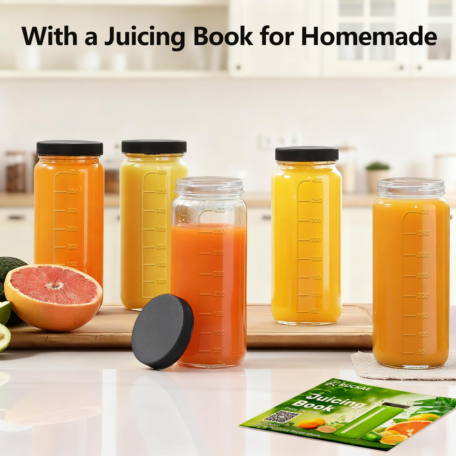 Ruckae mason jar drinking glasses show contents clearly for fresh juice.
