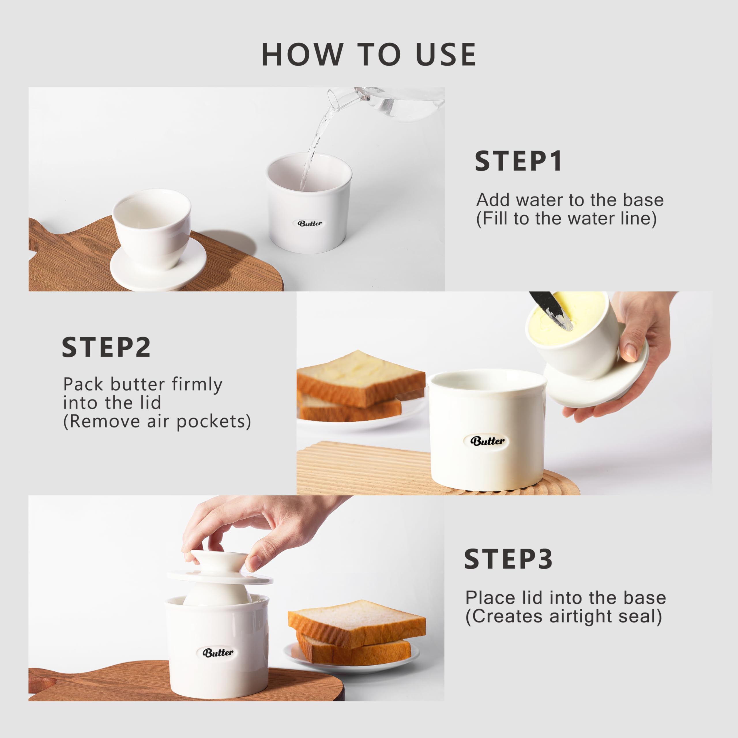 Rucoreon ceramic butter crock is dishwasher safe for easy cleanup.