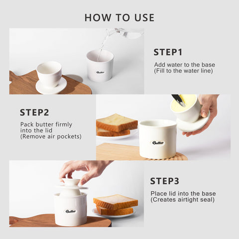 Rucoreon ceramic butter crock is dishwasher safe for easy cleanup.