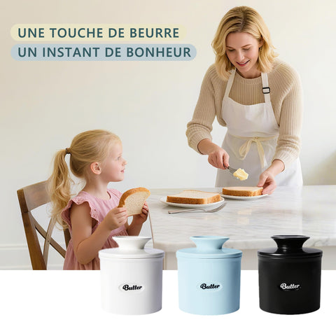 Rucoreon handcrafted ceramic lid with natural seal for soft butter.