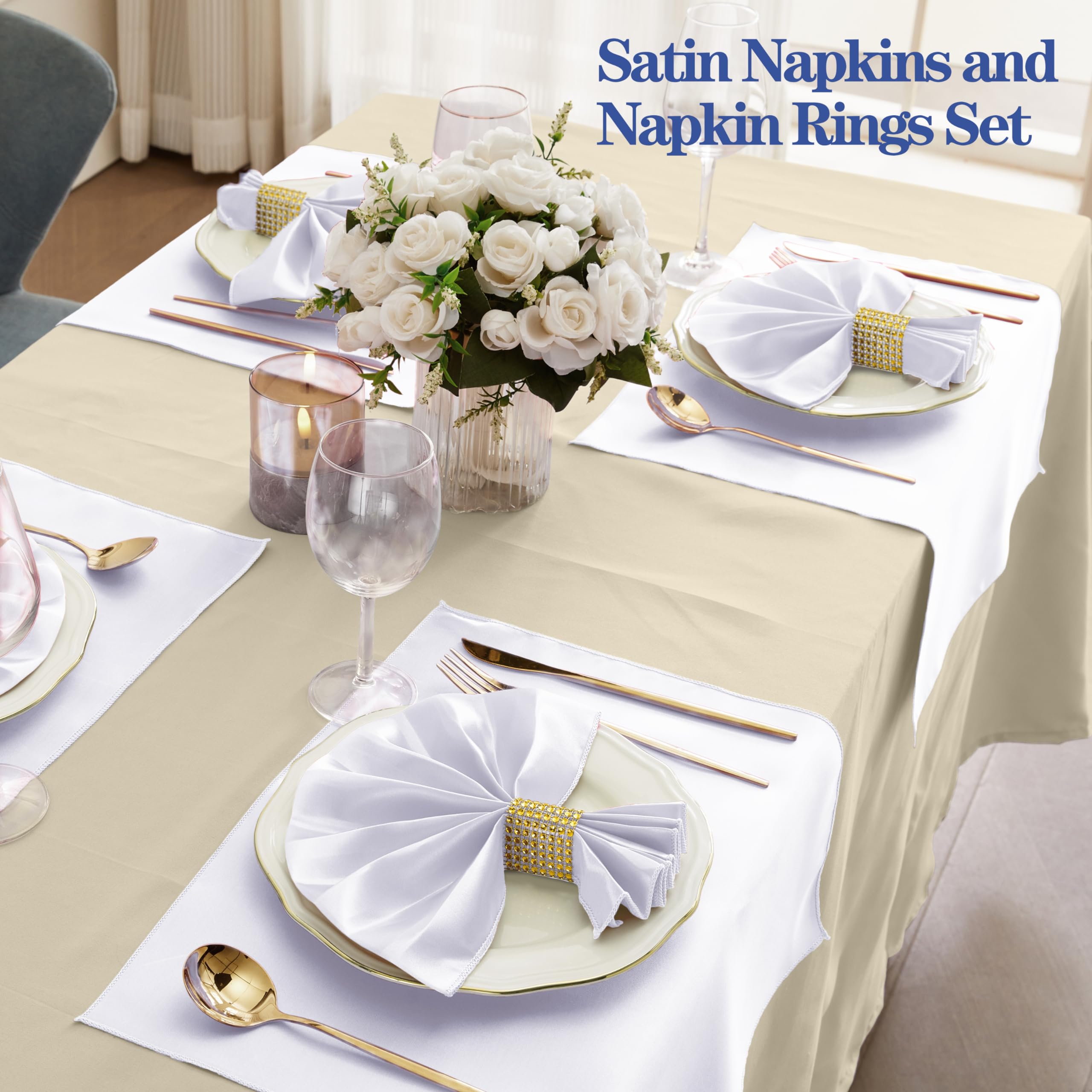RUDONG M banquet setup with napkins and rings on a glossy table