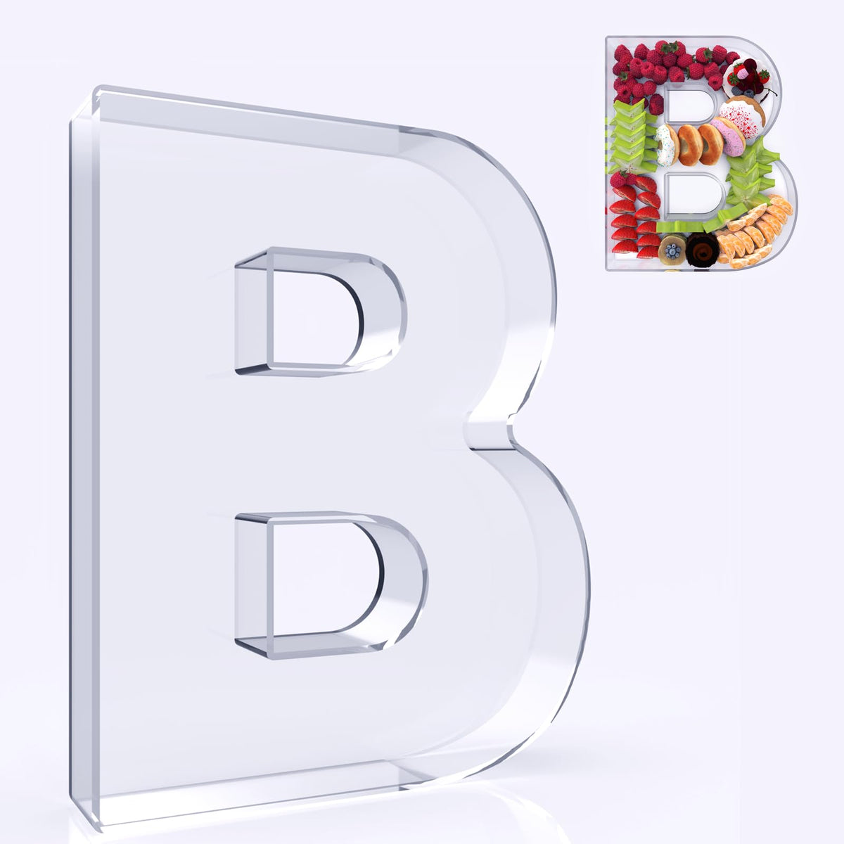 RUFHVTY 11-inch acrylic letter charcuterie box front view for elegant party displays.