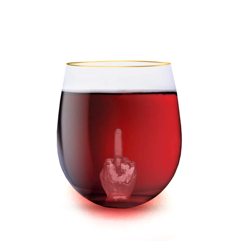 RUGLUSH funny wine glass middle finger 3D detail sparks conversation at parties