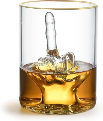RUGLUSH gold rim whiskey glass close-up showing luxury and personality.