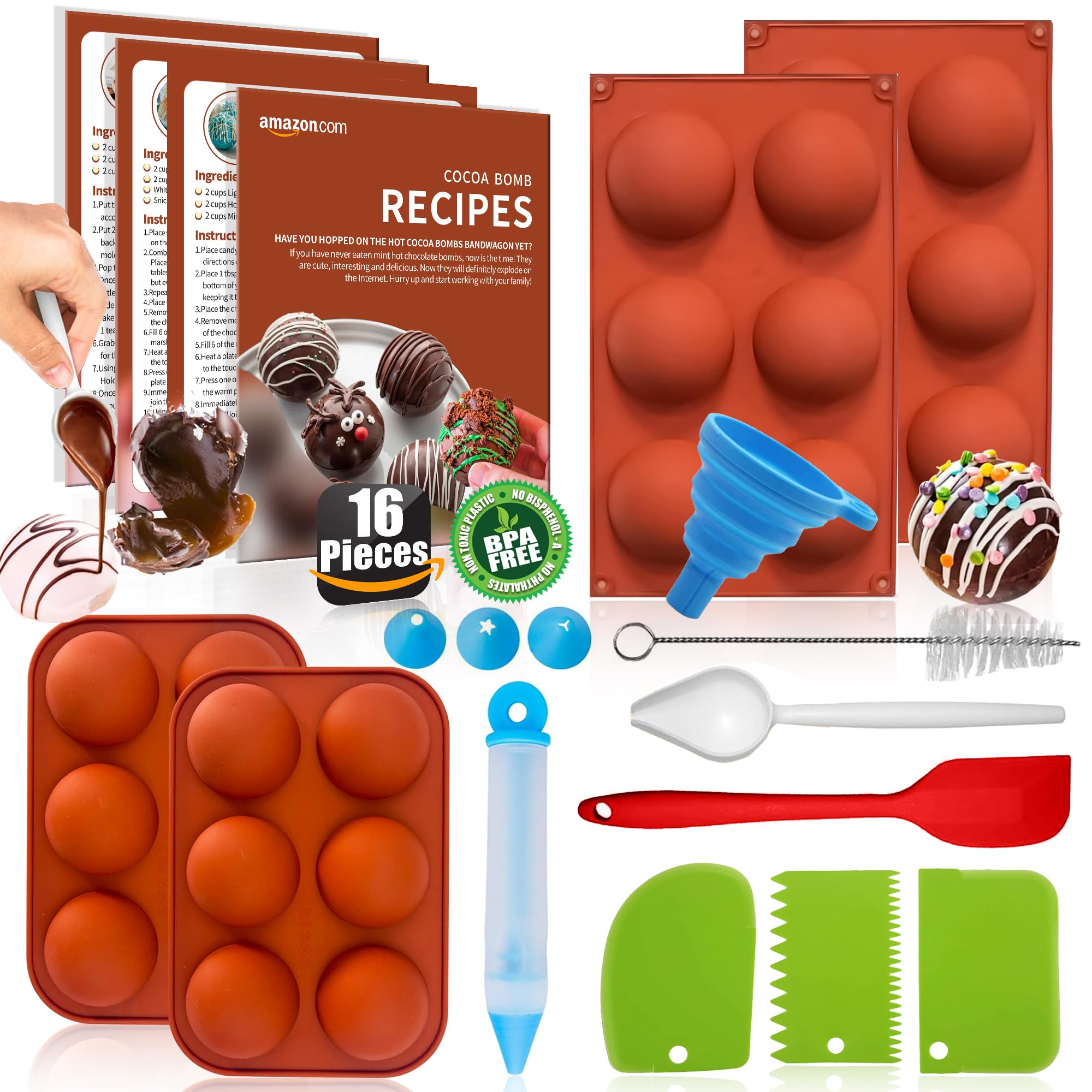 RUGVOMWM Cocoa Bomb Molds Kit contents showcase versatile baking tools.