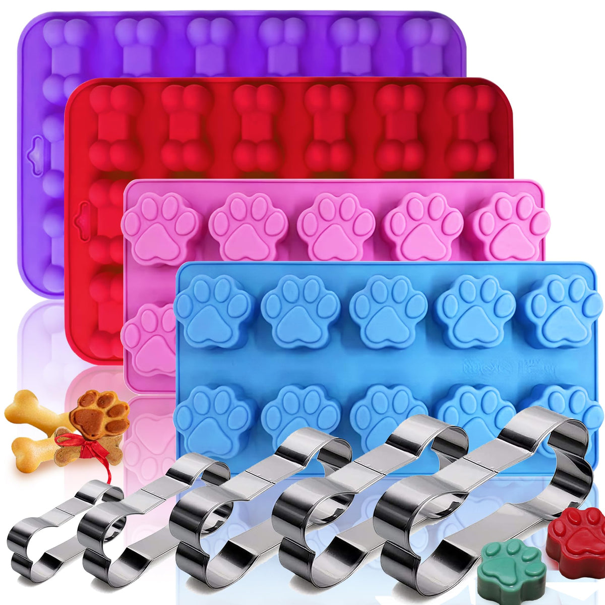 RUGVOMWM set of 9-4 silicone molds with paw and bone shapes for cute treats.