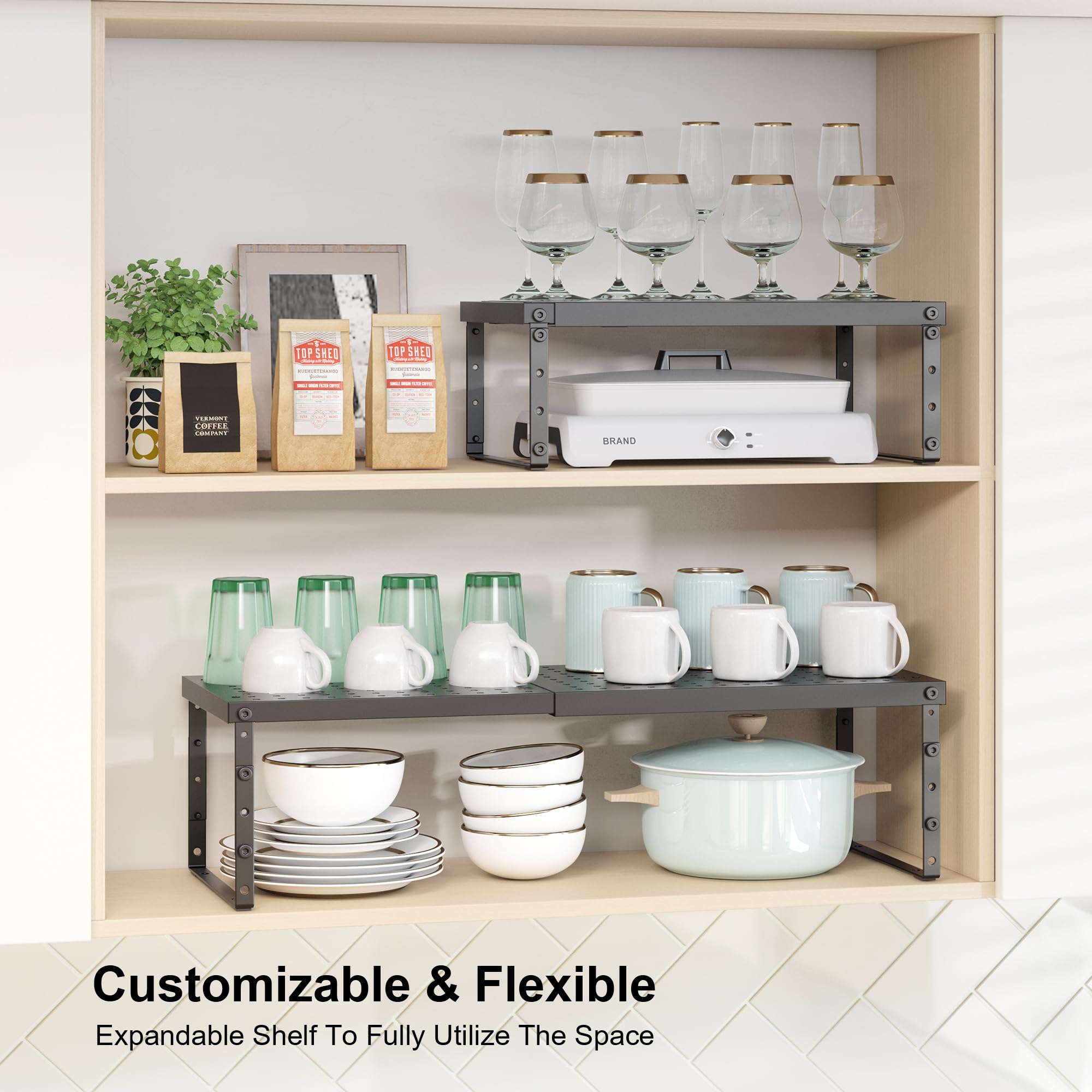 RUILALIFE adjustable height shelf levels with three settings for tall bottles and jars