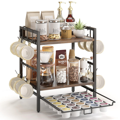 RUILALIFE coffee bar organizer with left-side mug hooks for quick access