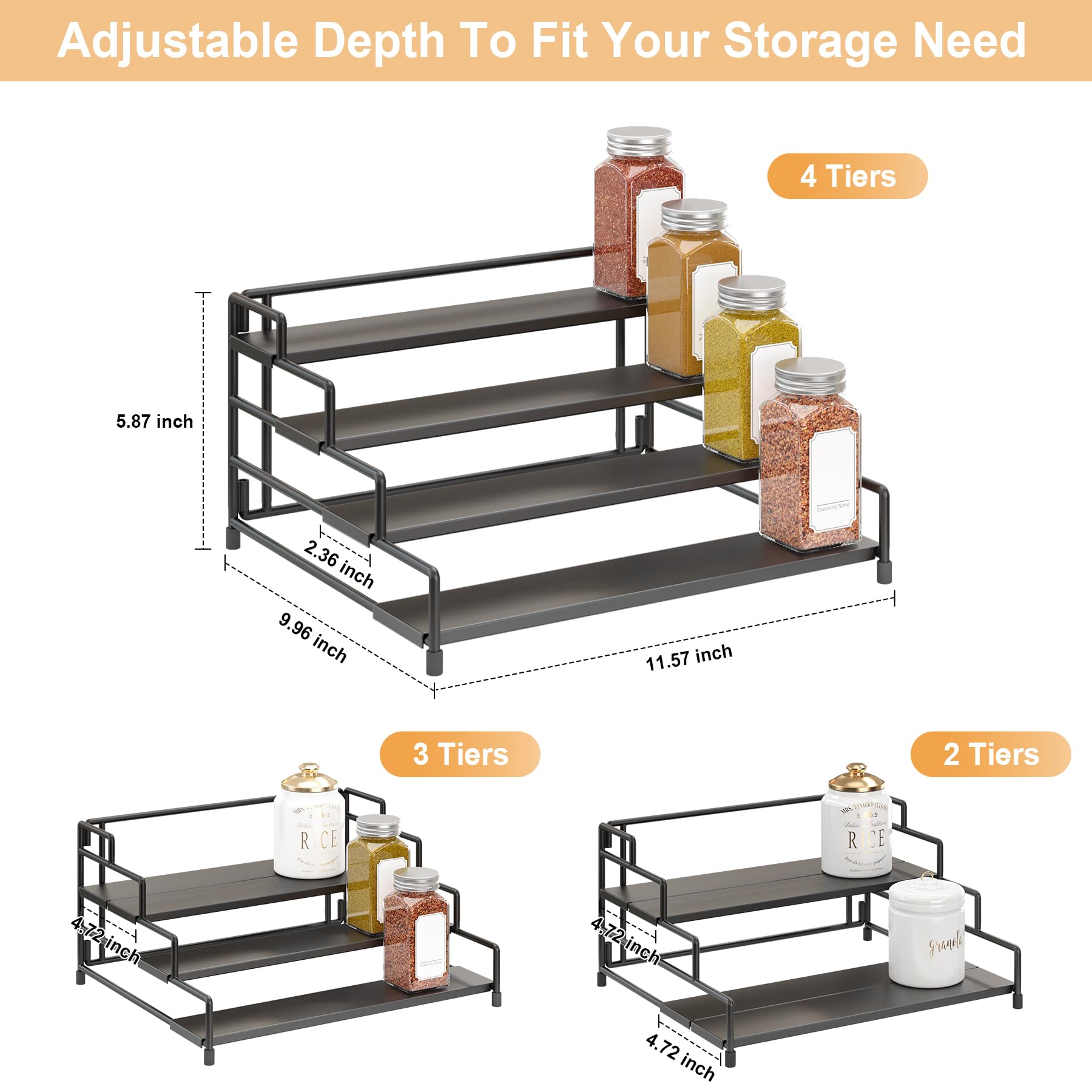 RUILALIFE spice rack assembly image demonstrating tool-free setup