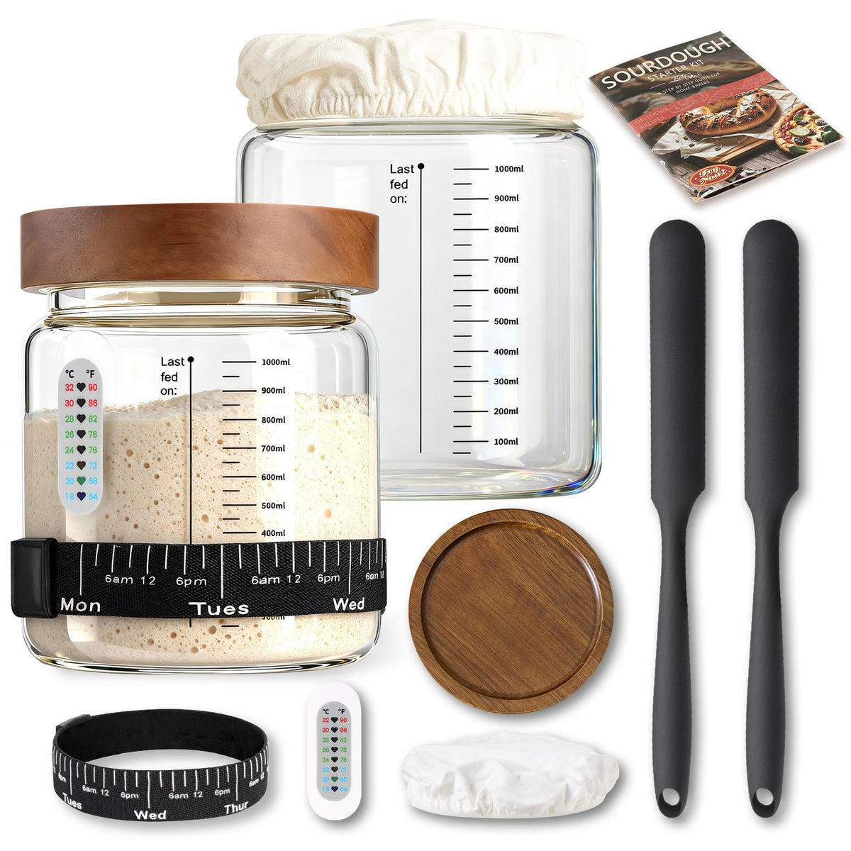 RuileMei sourdough starter jar with wide mouth for easy mixing and feeding