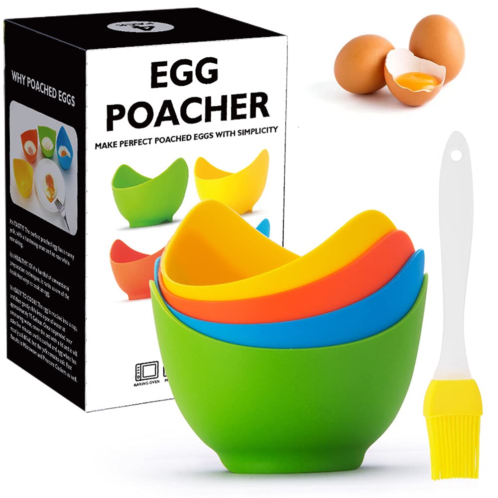 Ruiwin silicone egg poacher cups with ring stand in orange for easy, mess-free poaching