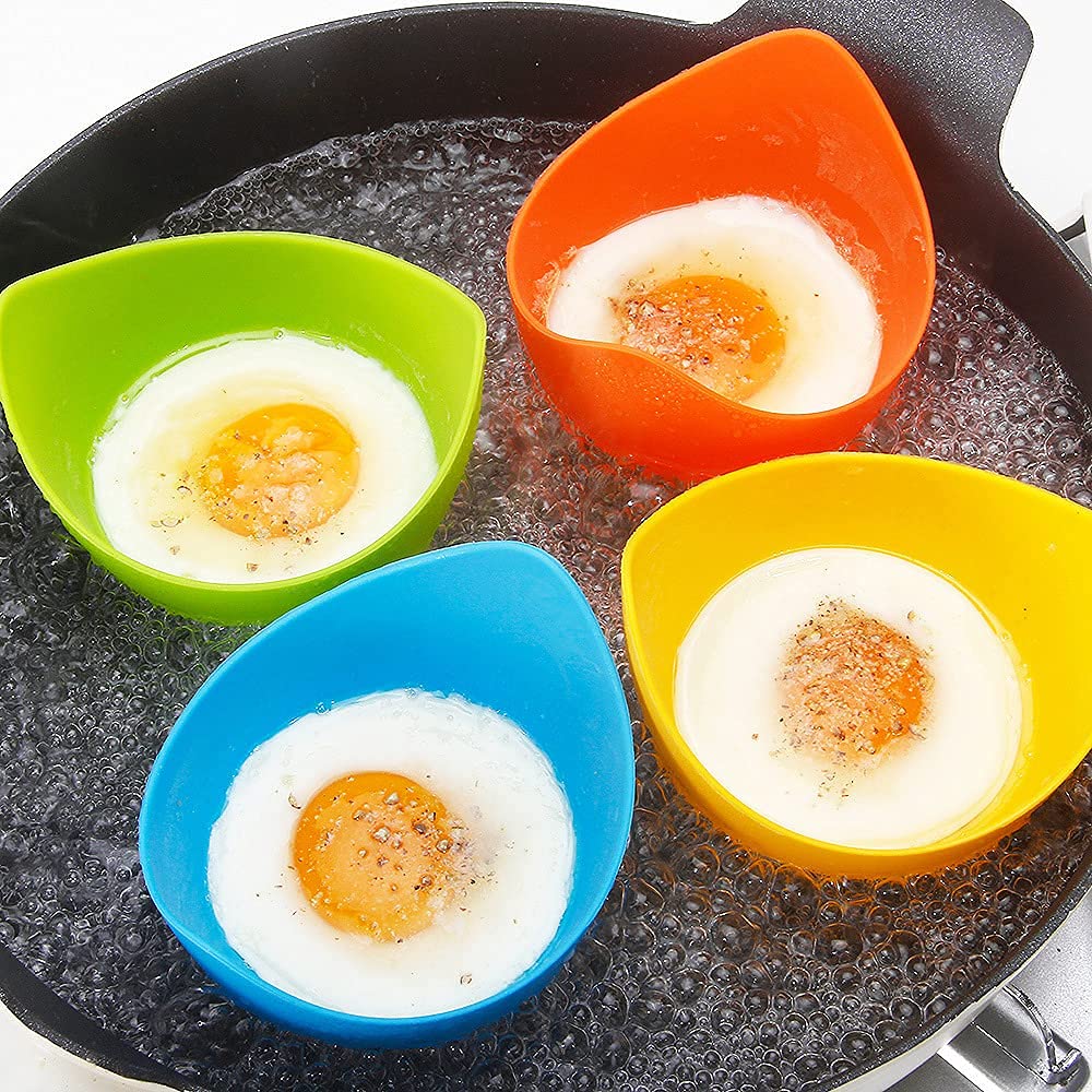 Ruiwin silicone egg poacher cups with ring stand in yellow offering stable poaching on any pan