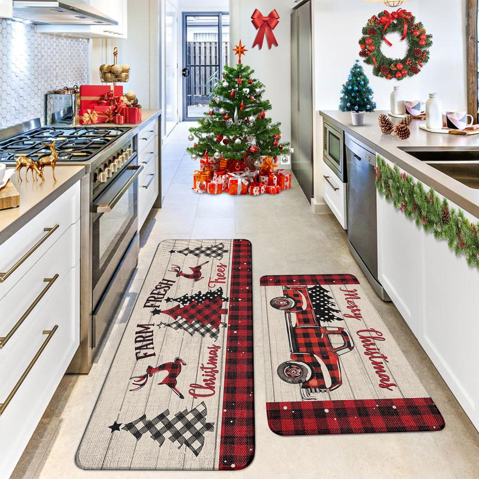 RUIZHUO Christmas kitchen rugs moisture and stain resistant surface for easy maintenance.