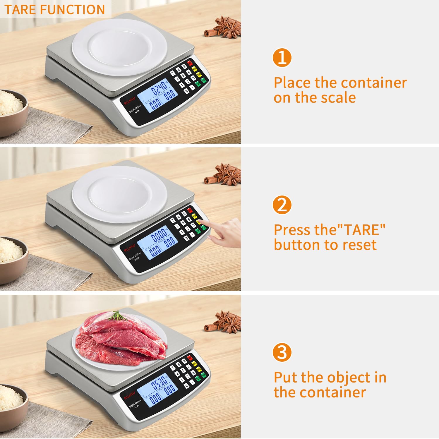 RUJIXU Food Scale measuring ingredients for precise prep