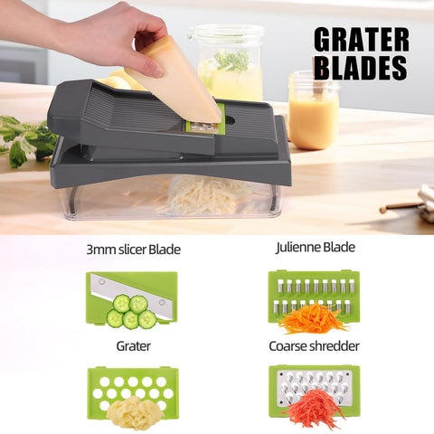 RüK cheese and vegetable dicer in action showing fast shredding and slicing