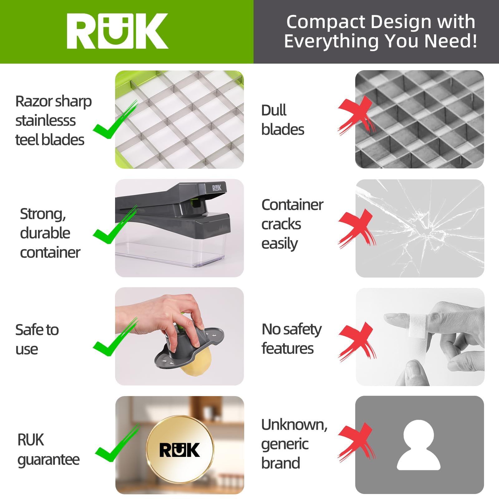 RüK cleaning brush and accessories illustrating easy maintenance after use