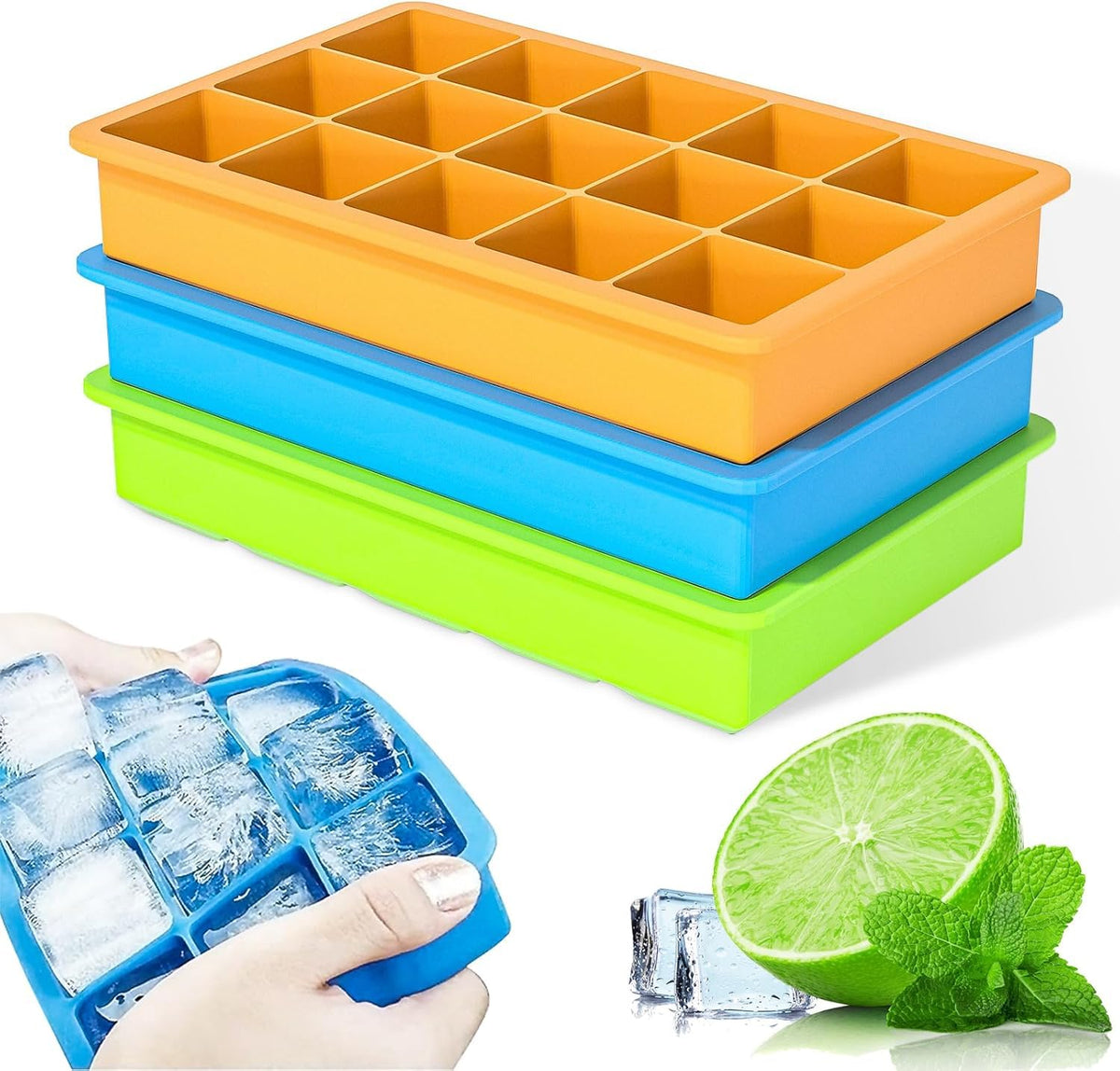 RUN HELIX ice cube tray 3-pack, compact silicone for quick freezing.