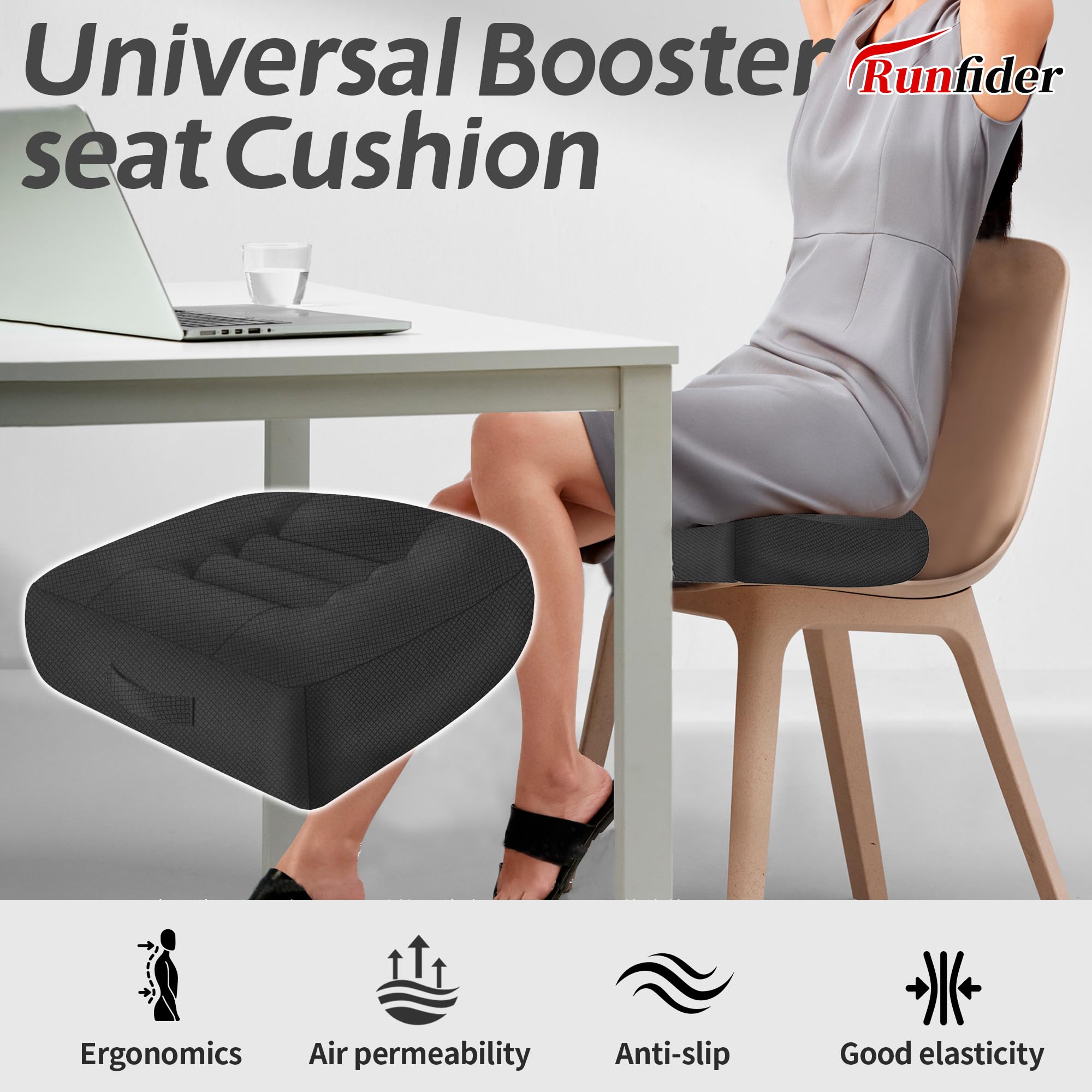 Height-adjustable Runfider booster lets you customize seating height for visibility