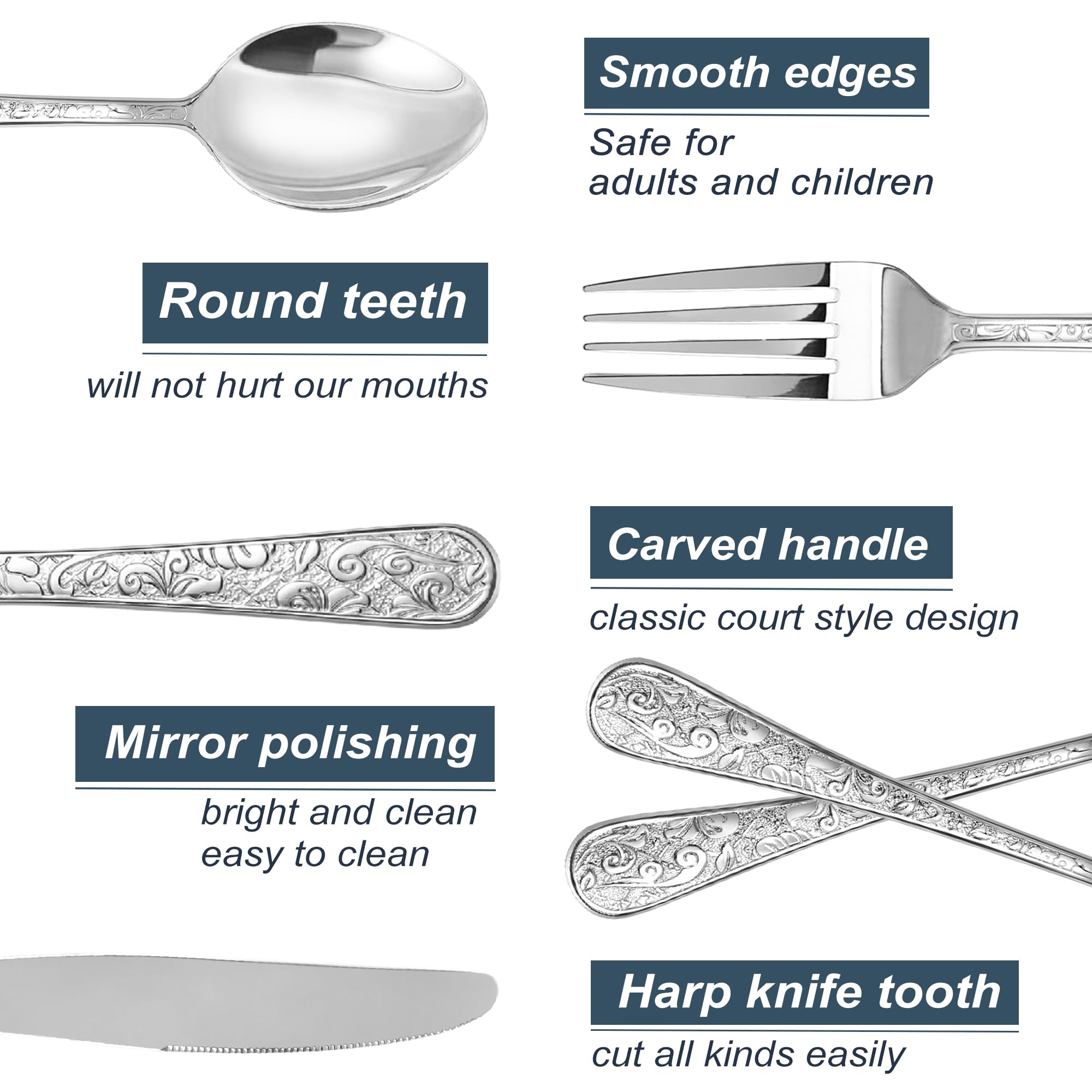 Runfly flatware with mirror-polish finish for clean lines and shine.