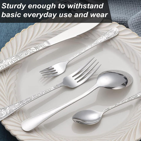 Runfly flatware curved handle offers comfortable grip during meals.