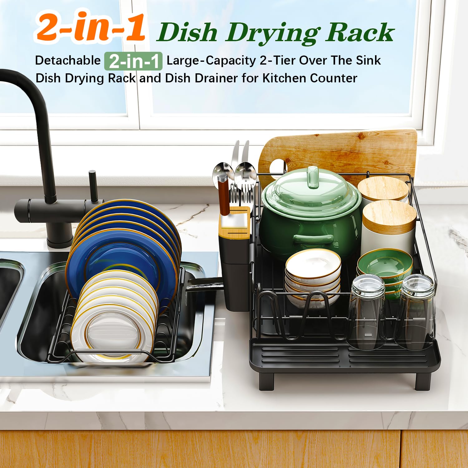 Runnatal over-sink design saves counter space while drying dishes.